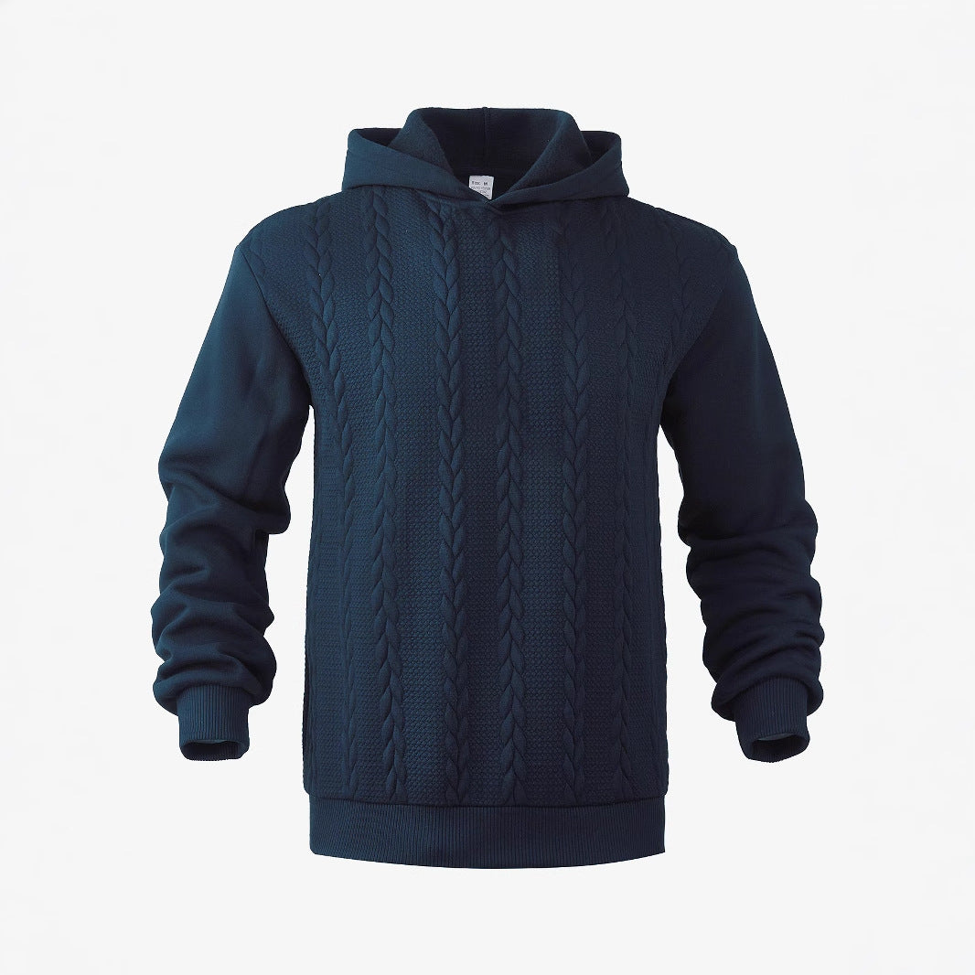 Men's knitted look hoodie with cable pattern and ribbed hem Mune Fashion