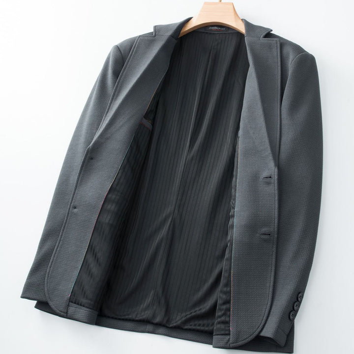 Men's Single-Breasted Business Blazer Made of Textured Microfiber with Light Stretch Quality Mune Fashion
