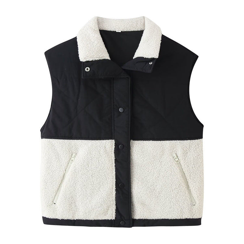 Ladies quilted vest with teddy fleece insert, stand-up collar and zip pockets Mune Fashion