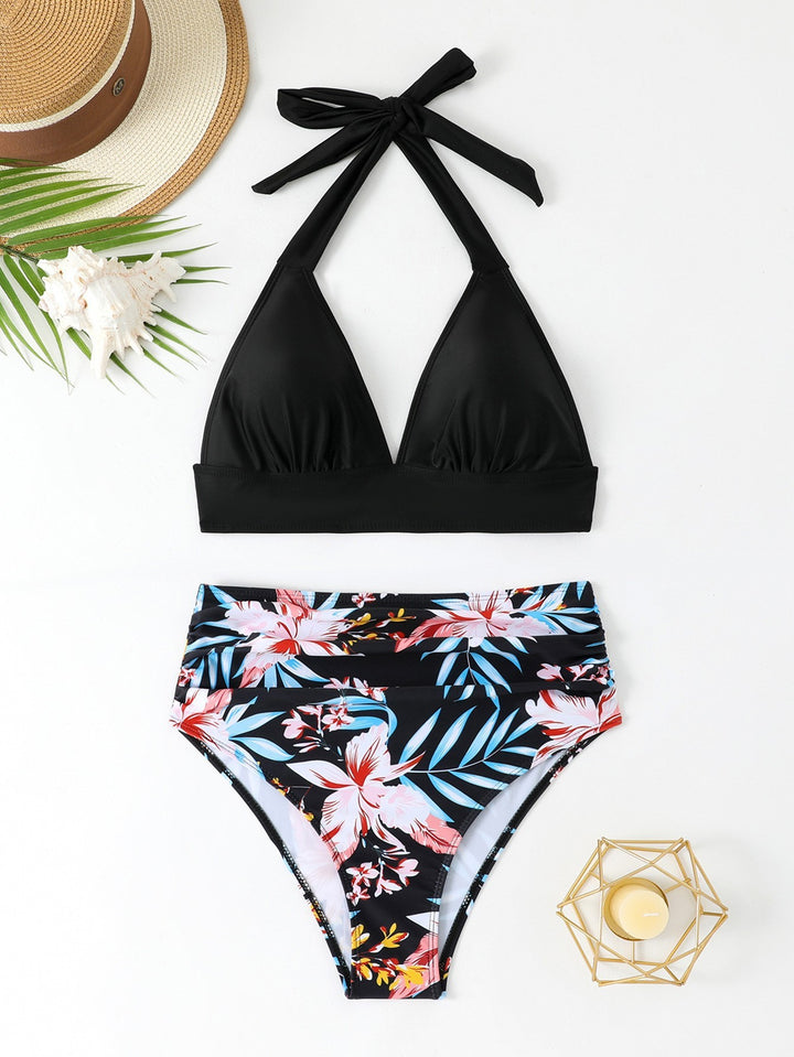 Women's Triangle Bikini Set with High Waist and Floral Design Mune Fashion