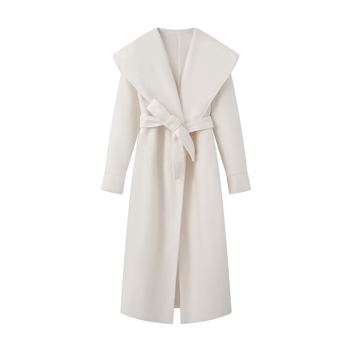 Women's Maxi Coat with Oversized Shawl Collar and Belt Mune Fashion