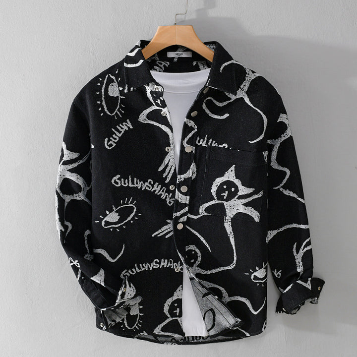 Men's overshirt with graphic doodle print, snap button closure and chest pocket Mune Fashion