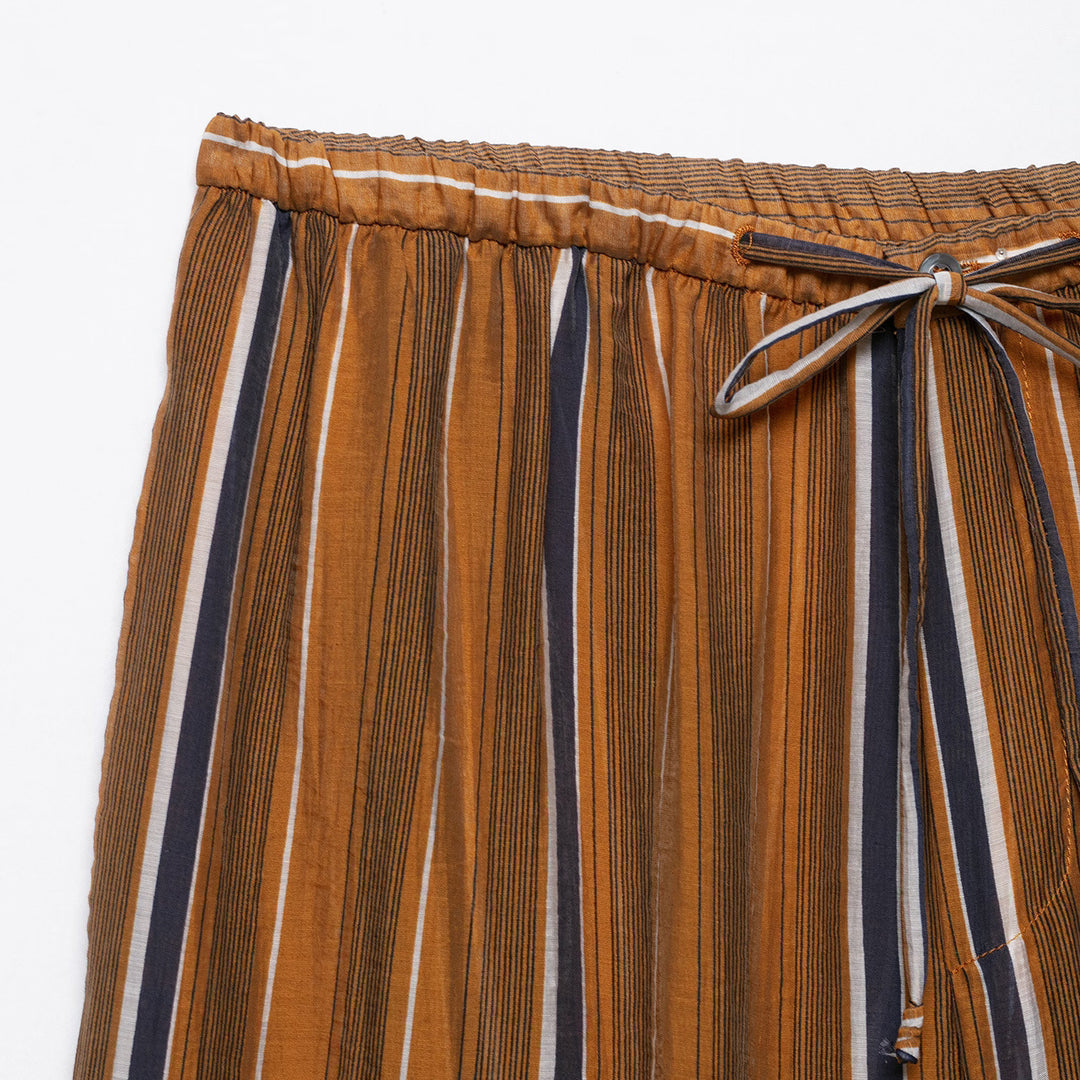 Ladies Wide Palazzo Pants with Drawstring Waist and Vertical Stripe Jacquard Mune Fashion