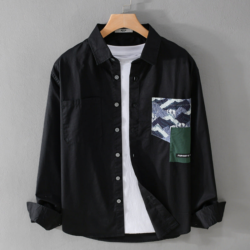 Men's lightweight cotton overshirt with contrasted patch chest pocket in layering style Mune Fashion