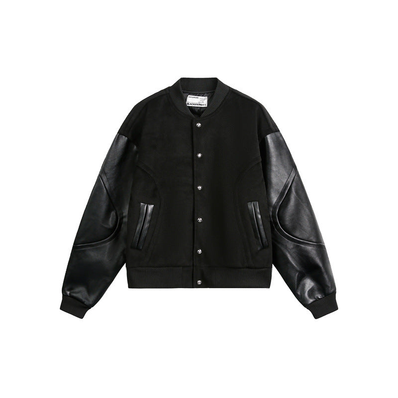 Unisex Classically Cut Bomber Jacket in College Look with Wool Blend Body and Leather Look Sleeves Mune Fashion