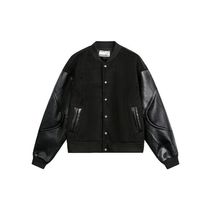 Unisex Classically Cut Bomber Jacket in College Look with Wool Blend Body and Leather Look Sleeves Mune Fashion