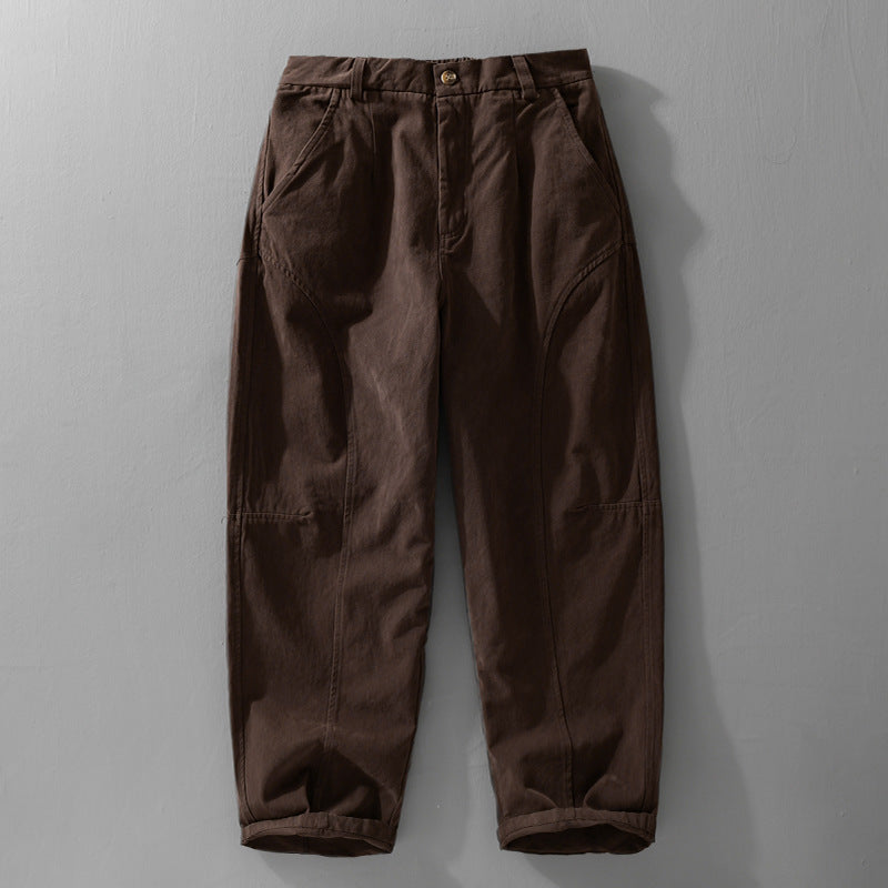Men's Loose Utility-Style Cargo Pants with Reinforced Knee Panels and Tapered Leg Mune Fashion