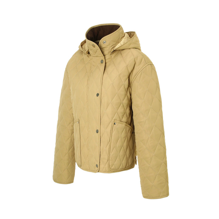 Women’s quilted jacket with hood, quilted diamond structure and flap pockets Mune Fashion
