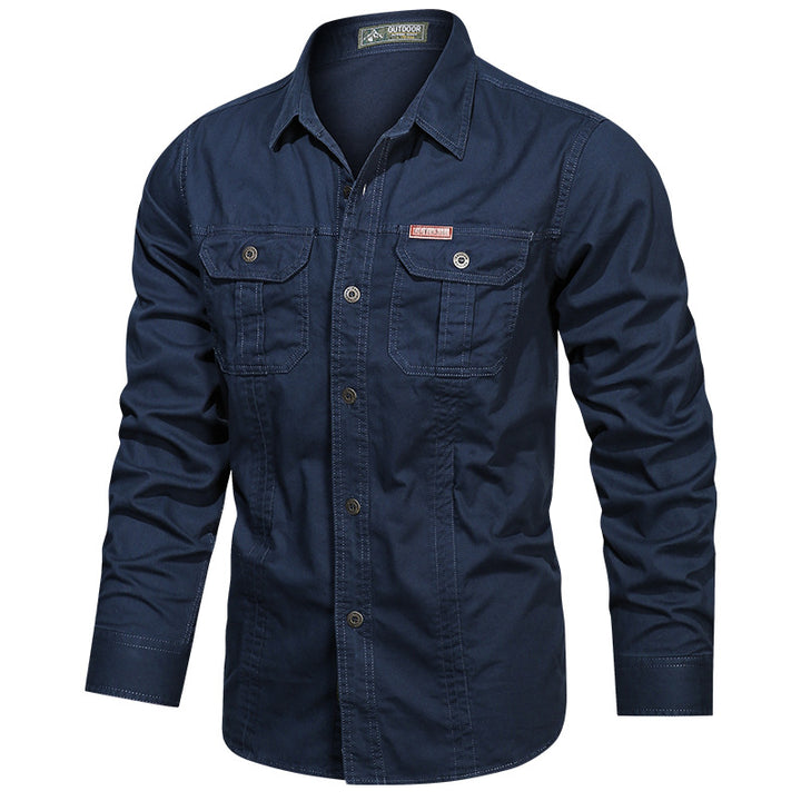 Men's long-sleeved cotton blend work shirt with kent collar and double breast pockets Mune Fashion