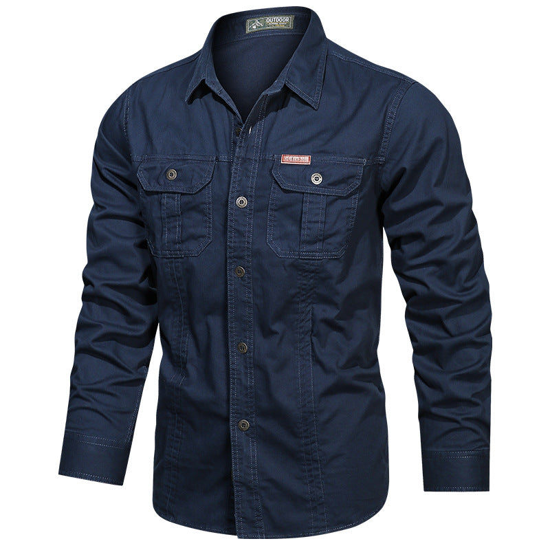 Men's long-sleeved cotton blend work shirt with kent collar and double breast pockets Mune Fashion