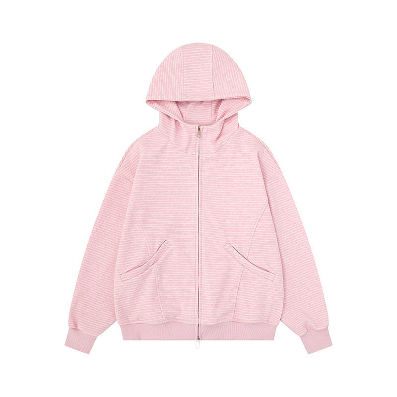 Unisex Striped Hooded Sweat Jacket with Zipper and Kangaroo Pockets Mune Fashion