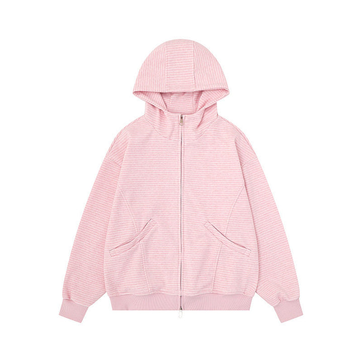 Unisex Striped Hooded Sweat Jacket with Zipper and Kangaroo Pockets Mune Fashion