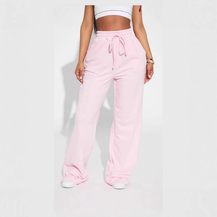 Ladies' wide High-Waist lounge pants made of soft cotton blend with drawstring and side pockets Mune Fashion