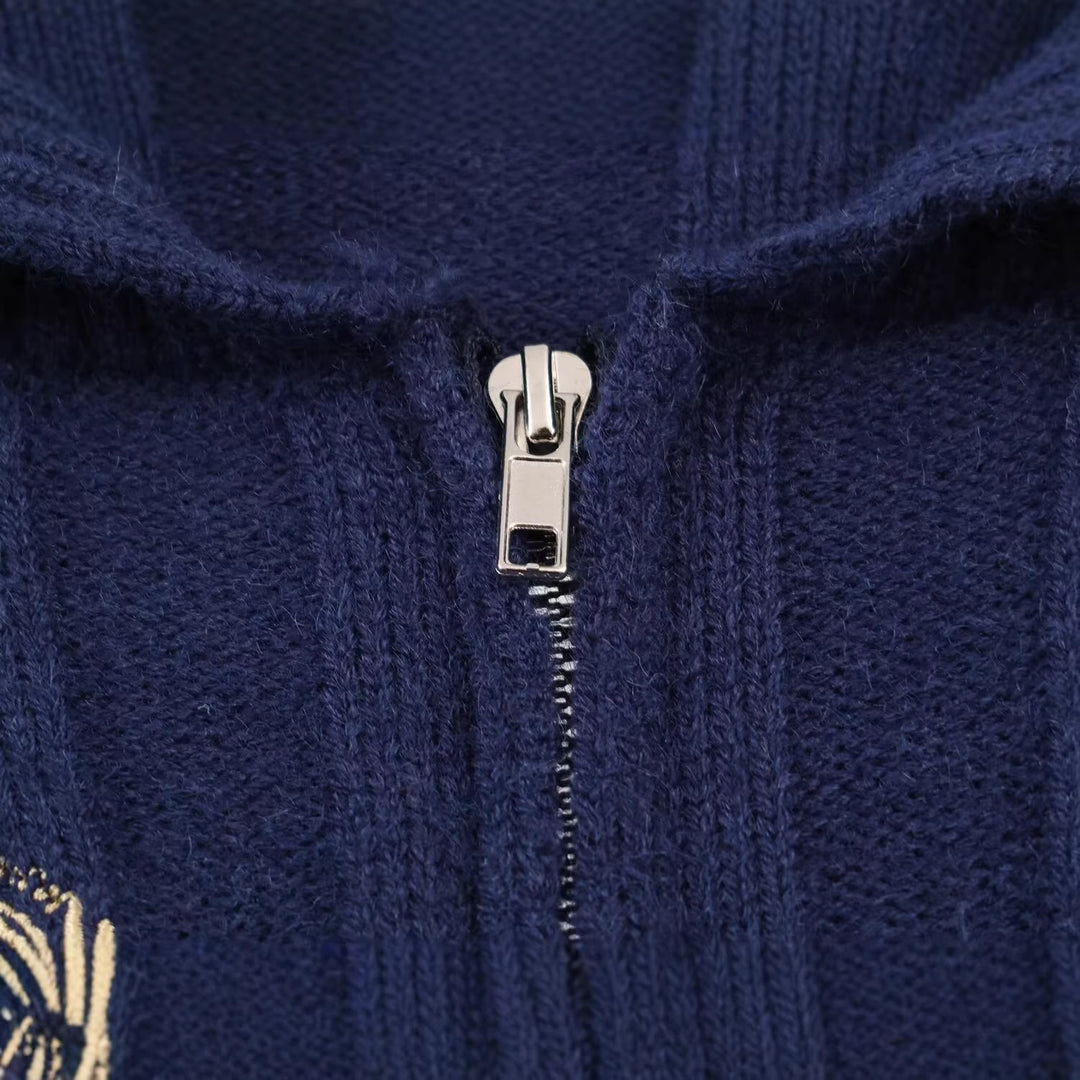 Women's Oversize Cable Knit Pullover with Half Zipper and Shawl Collar Mune Fashion