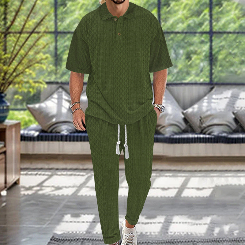 Men's knitted leisure set with polo collar and drawstring jogging pants Mune Fashion