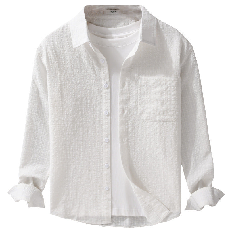 Men's cotton structured shirt in layering look with chest pocket and Kent collar Mune Fashion