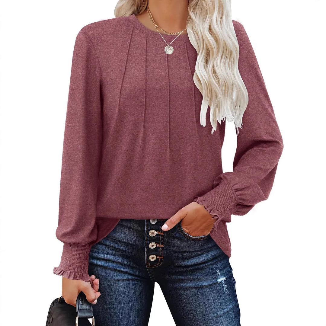Women's long sleeve tunic with vertical pintucks and gathered ruffle cuffs Drune