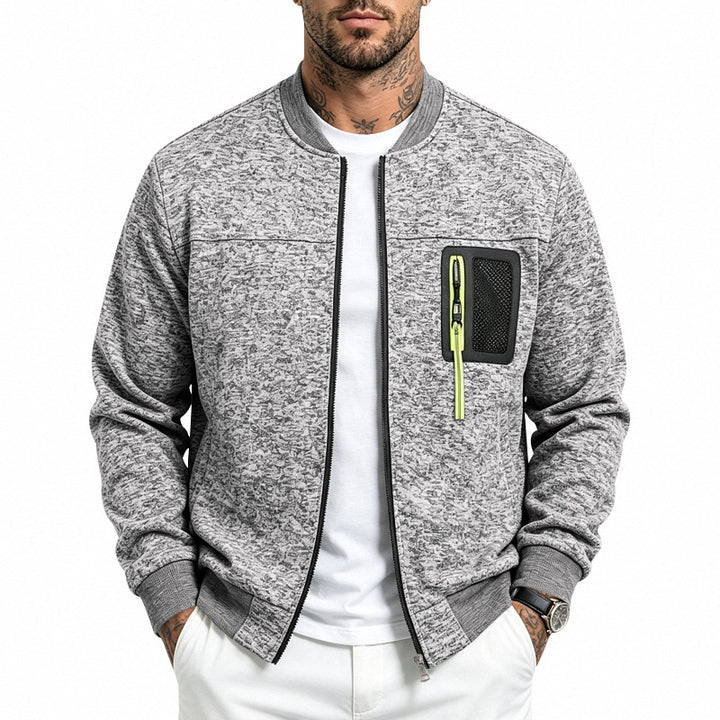 Men's knitted bomber jacket with functional breast pocket and zipper Mune Fashion