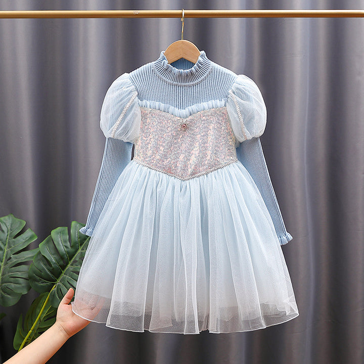Girls' festive tulle dress with glittering appliqués and ruffles Mune Fashion