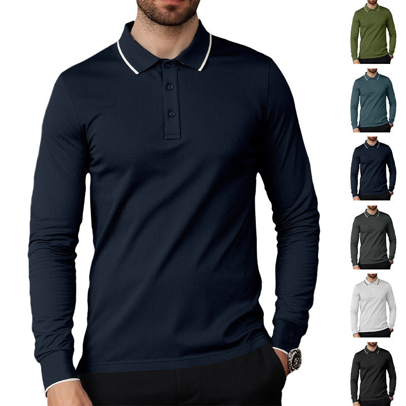 Men's Long Sleeve Pique Polo with Contrasting Collar and Cuffs Mune Fashion