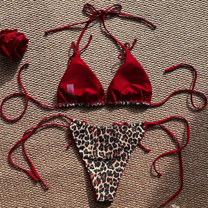 Women's triangle bikini with detailed tropical motif and adjustable ties Mune Fashion