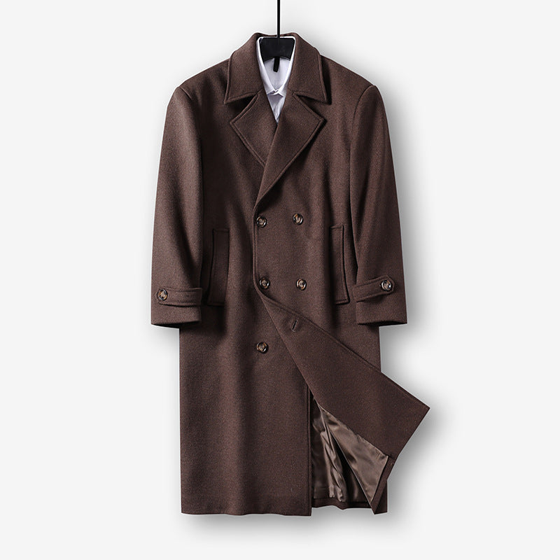 Men's Long Double-Breasted Wool Coat with Minimalist Silhouette and Shawl Collar Mune Fashion