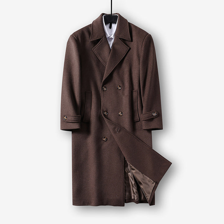 Men's Long Double-Breasted Wool Coat with Minimalist Silhouette and Shawl Collar Mune Fashion