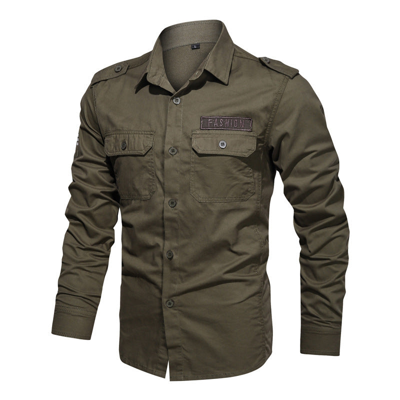 Men's field shirt made of cotton twill with shoulder flaps and flap pockets