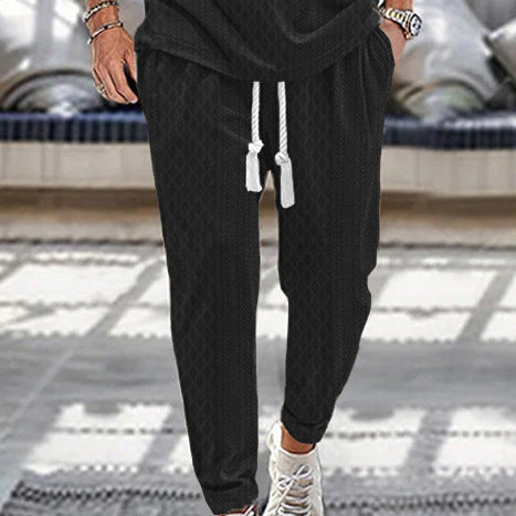 Men's Slim-Tapered Jogger Pants in Textured Design with Drawstring and Side Pockets Mune Fashion