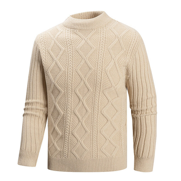 Men's Cable Knit Mock Neck Sweater made of fine wool blend with cable pattern Mune Fashion
