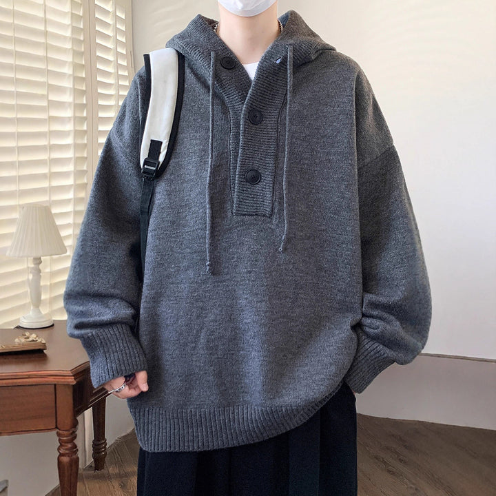 Unisex Oversize Knit Hoodie with Half Button Placket and Ribbed Cuffs Mune Fashion