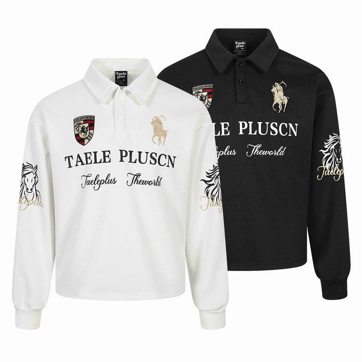 Unisex Long-Sleeve Rugby Polo Shirt with Embroidery and Kent Collar Mune Fashion