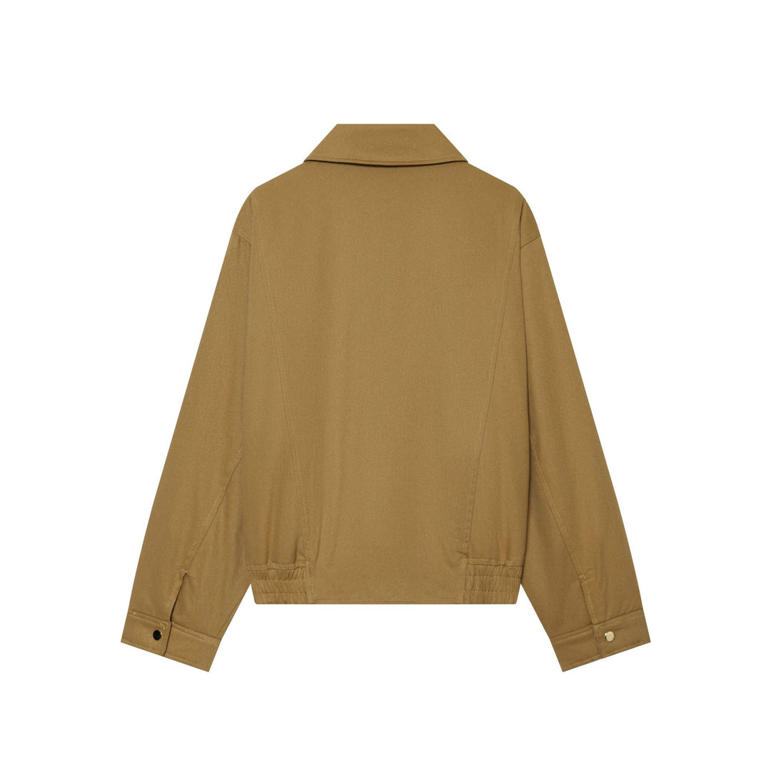 Women's lightweight field jacket made of cotton blend with concealed snap button placket, shirt collar, and elastic hem Mune Fashion