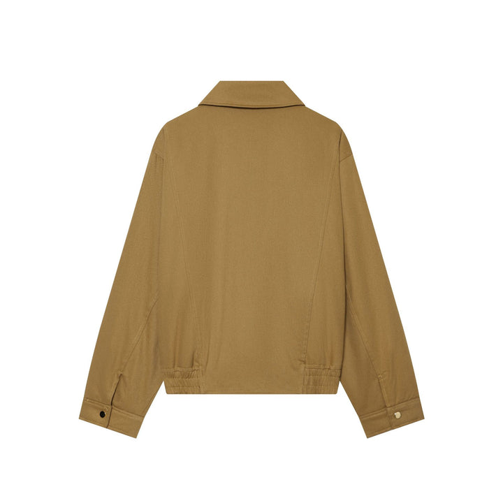 Women's lightweight field jacket made of cotton blend with concealed snap button placket, shirt collar, and elastic hem Mune Fashion