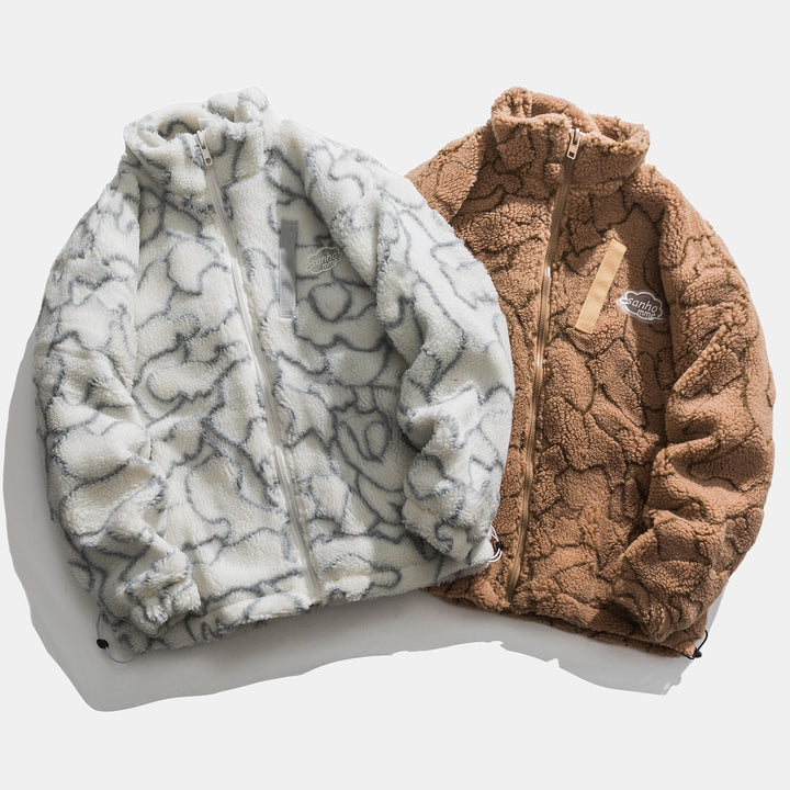 Women cozy teddy fleece jacket with stand-up collar and drawstring Mune Fashion