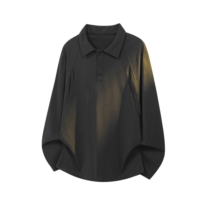 Men's Leisure Polo Collar Shirt with Mesh Inserts and Raglan Sleeves Mune Fashion