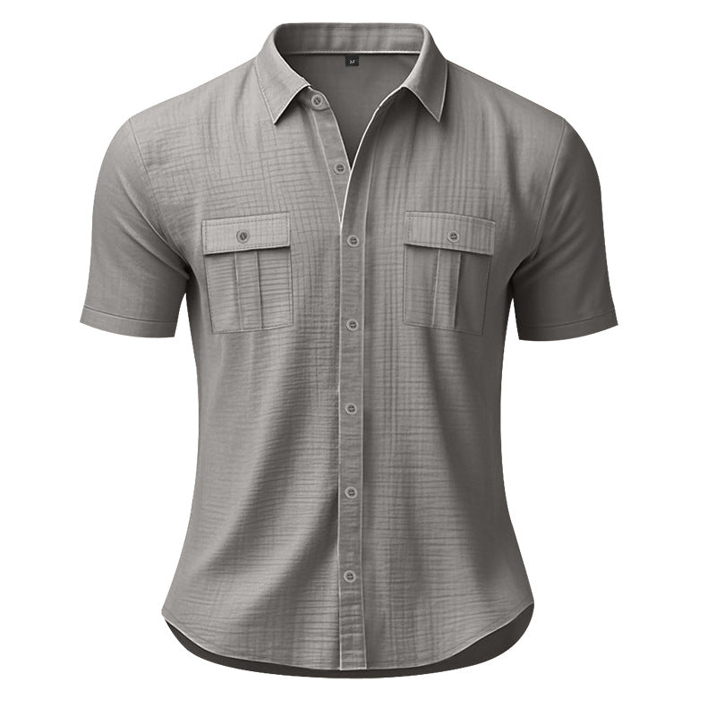 Men's summer short-sleeve shirt made of gauze with patch flap pockets Mune Fashion