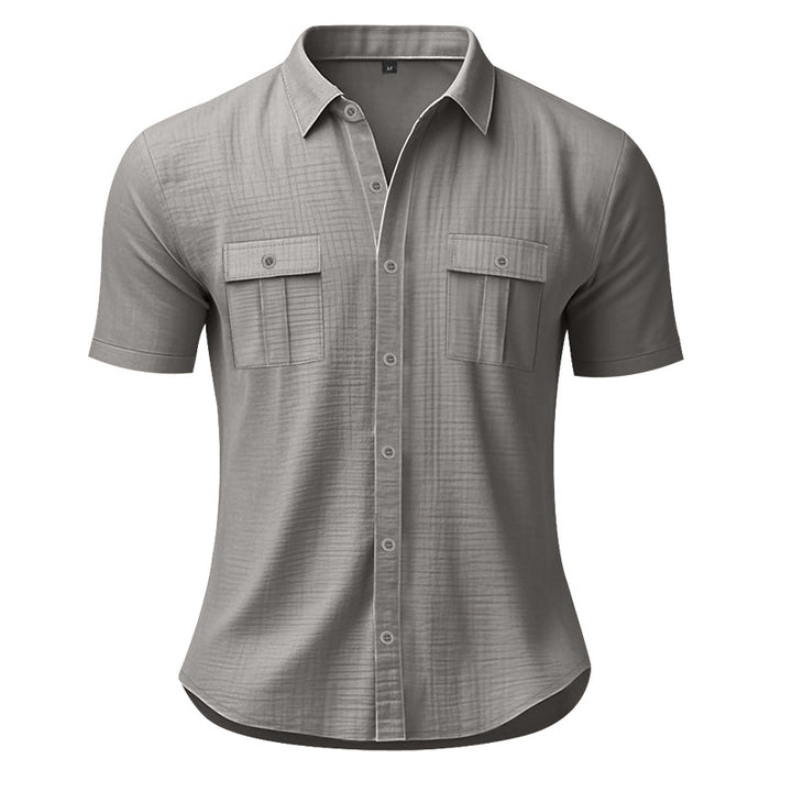 Men's summer short-sleeve shirt made of gauze with patch flap pockets Mune Fashion