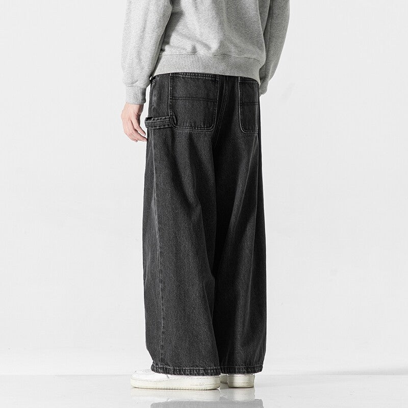 Men's Extra Wide Baggy Jeans in Vintage Wash with Drawstring and Elastic Hem Mune Fashion