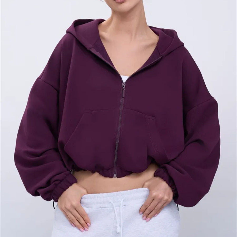 Women's Fashionable Cropped Zip Hoodie Mune Fashion