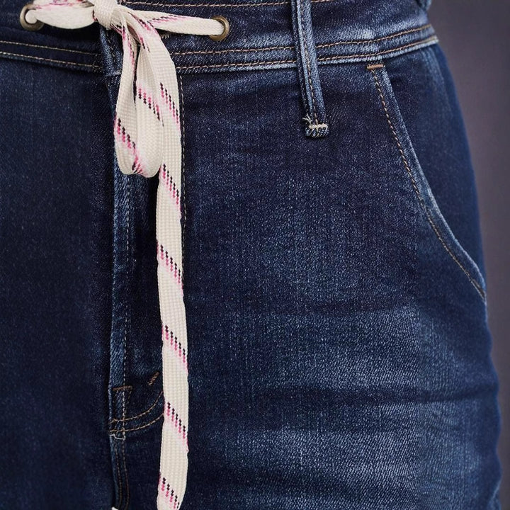 Women's high-waisted wide-cut jeans with drawstring waistband and wide leg Mune Fashion