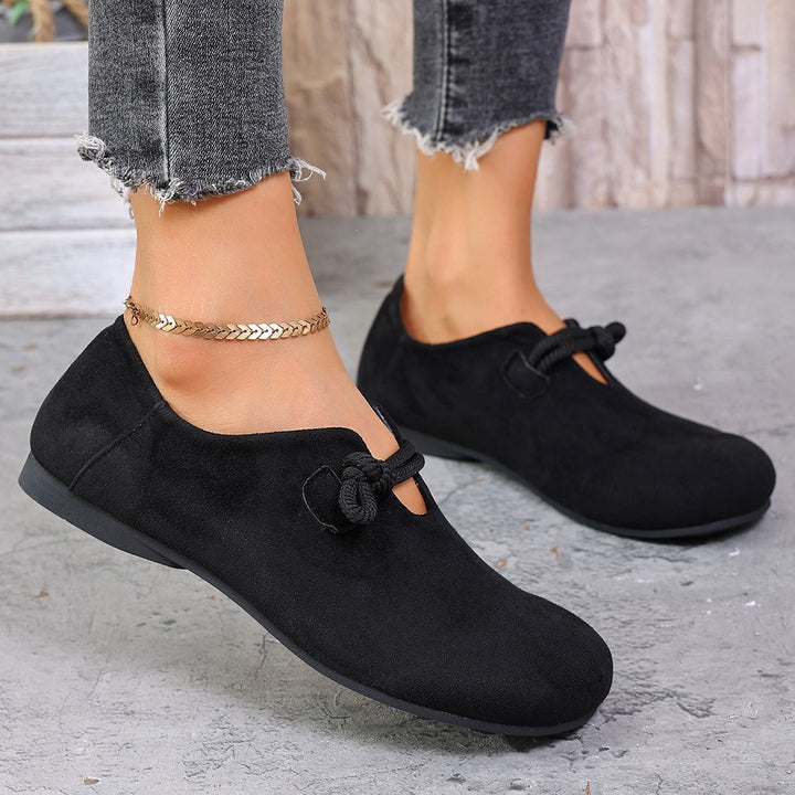 Women's Comfortable Slippers with Round Toe, Suede Look and Knot Strap Mune Fashion