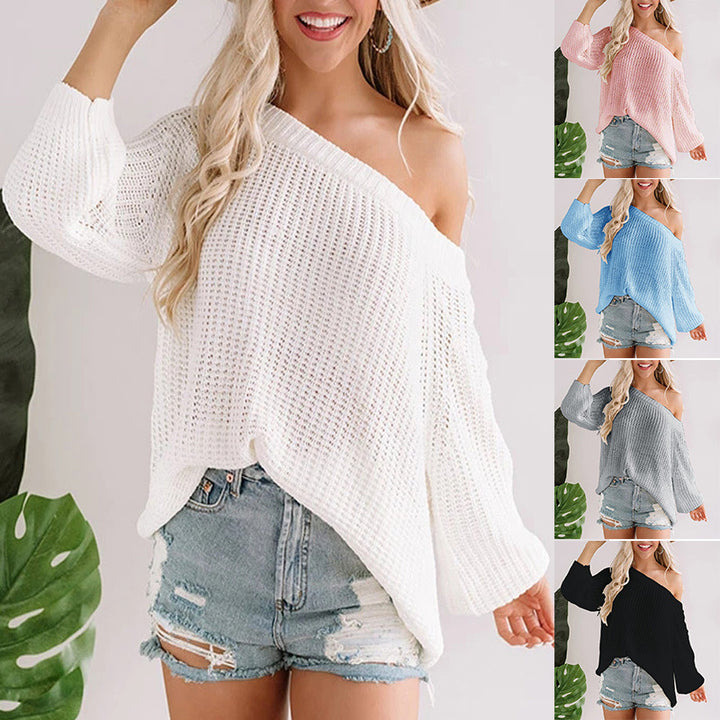 Women's Oversize Knit Sweater with Off-Shoulder Lace Pattern and Wide Hem Mune Fashion
