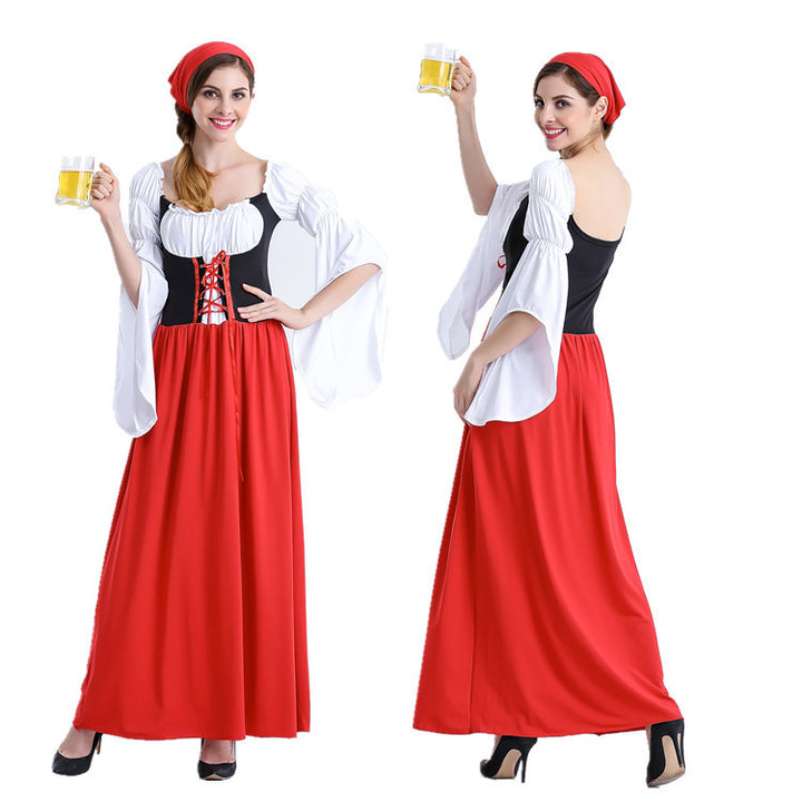 Ladies Medieval Peasant Girl Costume with Laced Corset, Puff Sleeves and Layered Tiered Skirt Mune Fashion