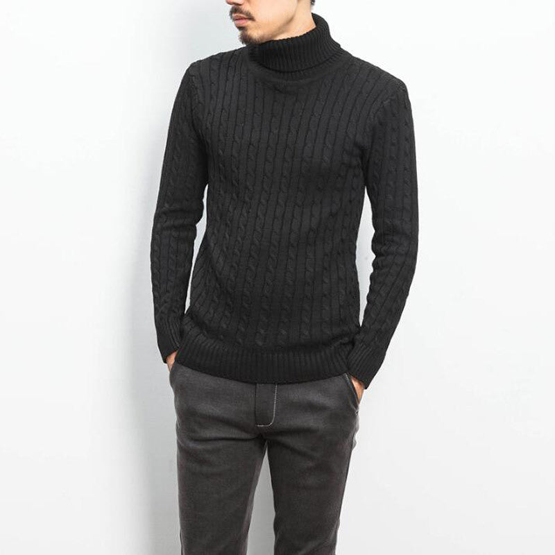 Men's fine-knit turtleneck sweater with cable pattern and slim silhouette Mune Fashion