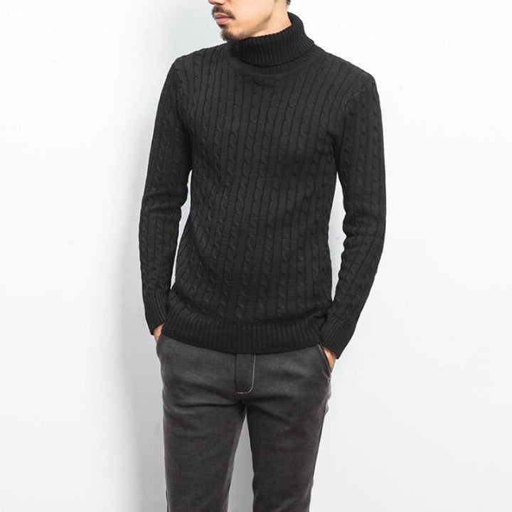 Men's fine-knit turtleneck sweater with cable pattern and slim silhouette Mune Fashion