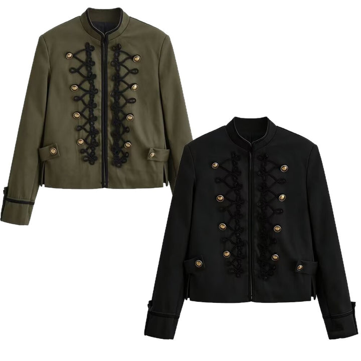 Women’s short military-style jacket with decorative cords and stand-up collar Mune Fashion