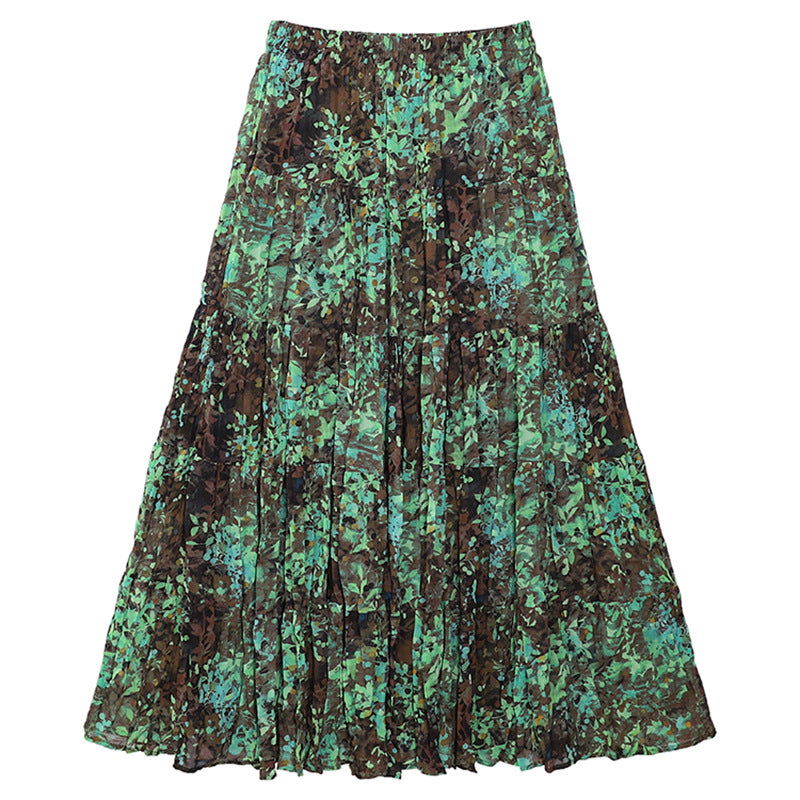 Women's flowing midi maxi skirt with multi-layered tiered design and fine pleated look Mune Fashion