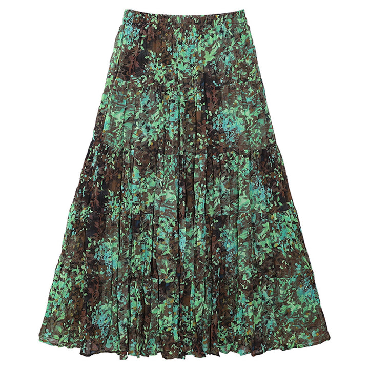 Women's flowing midi maxi skirt with multi-layered tiered design and fine pleated look Mune Fashion