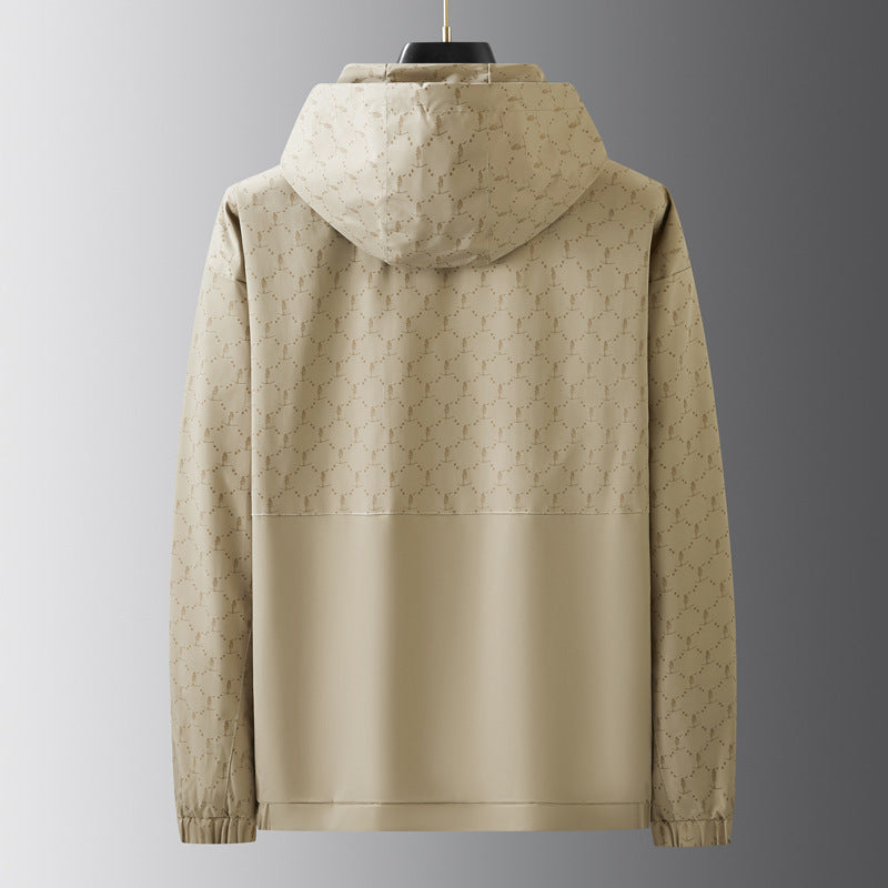 Men's Light Water-Repellent Hooded Outdoor Jacket with Allover Pattern and Large Pockets Mune Fashion
